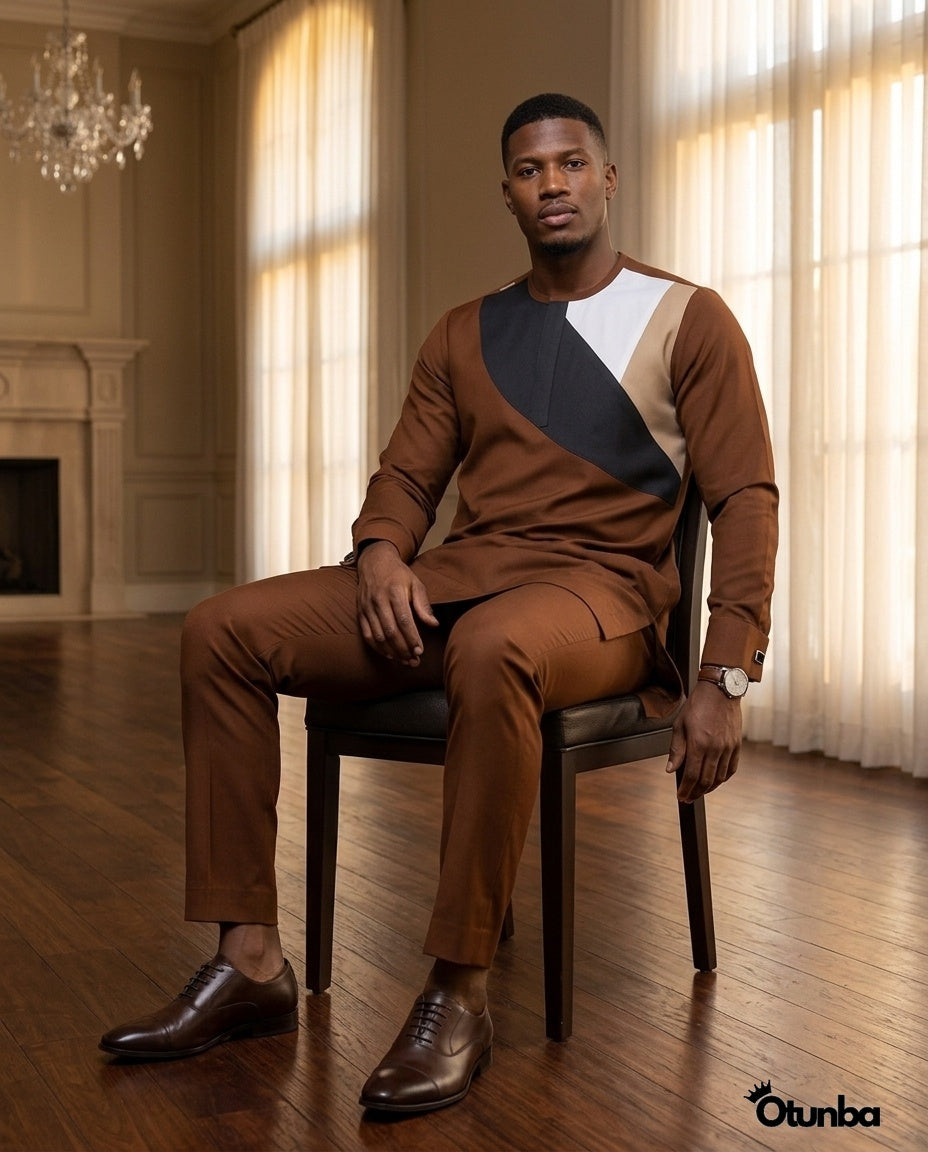 African Men's Kaftan | Custom Senator Wear | Brown — Photo 176 | OTUNBA Luxury Fashion
