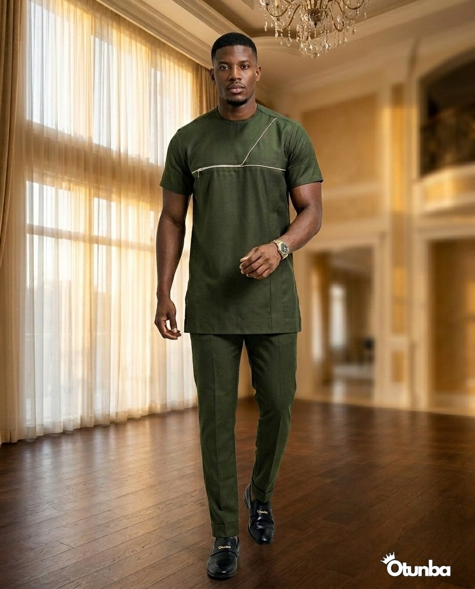 African Men's Kaftan | Custom Senator Wear | Green — Photo 201 | OTUNBA Luxury Fashion