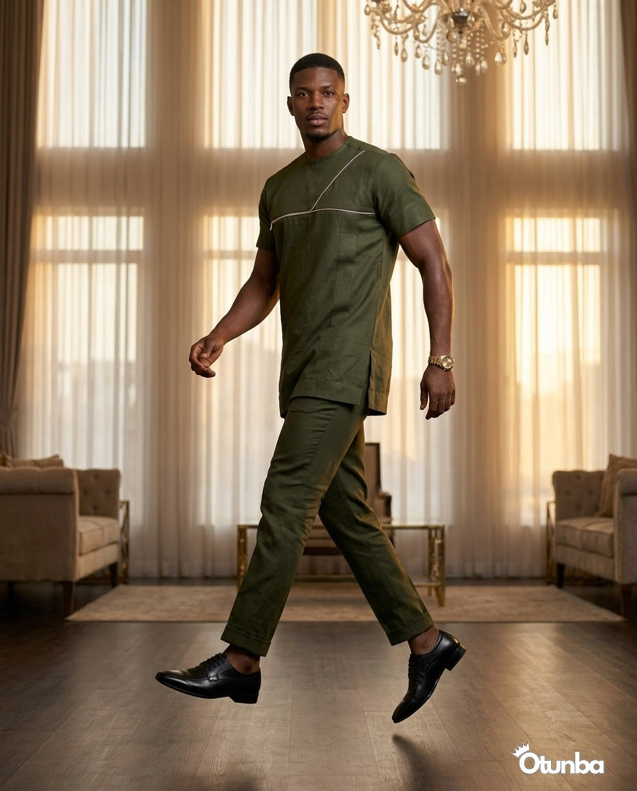 African Men's Kaftan | Custom Senator Wear | Green — Photo 202 | OTUNBA Luxury Fashion