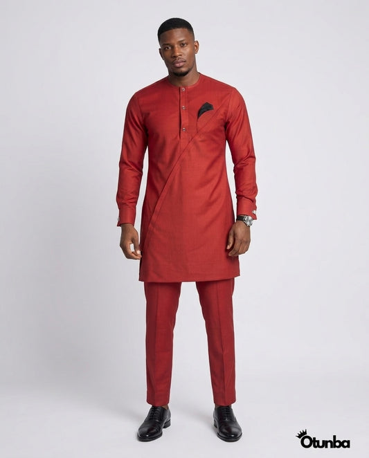 African Men's Kaftan | Custom Senator Wear | Red — Photo 217 | OTUNBA Luxury Fashion