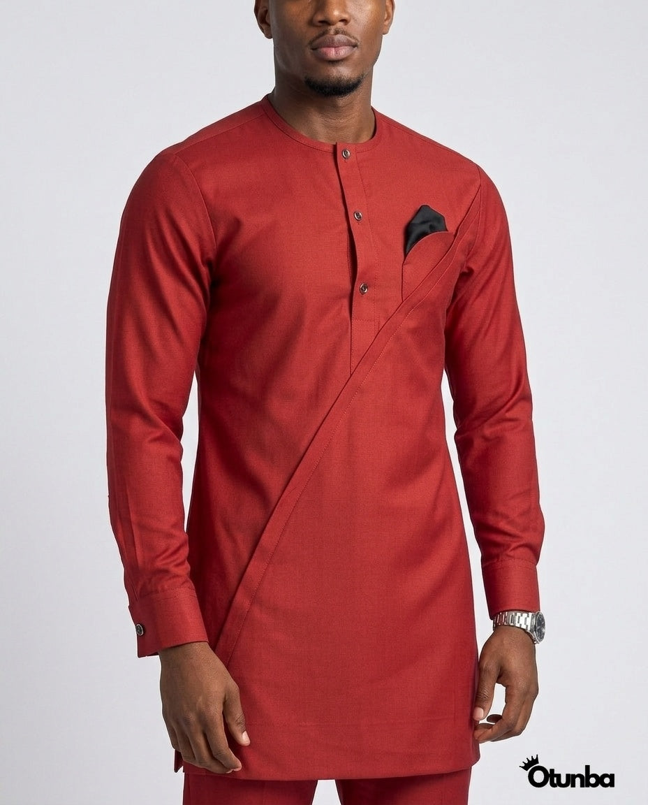 African Men's Kaftan | Custom Senator Wear | Red — Photo 219 | OTUNBA Luxury Fashion