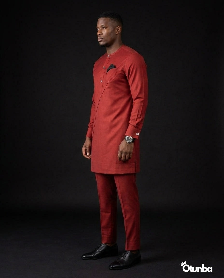 African Men's Kaftan | Custom Senator Wear | Red — Photo 220 | OTUNBA Luxury Fashion
