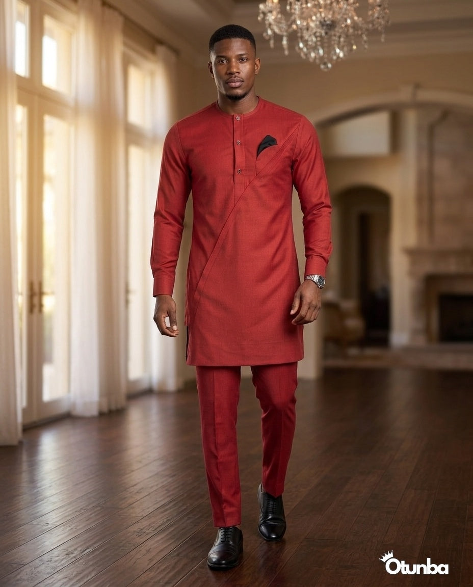 African Men's Kaftan | Custom Senator Wear | Red — Photo 222 | OTUNBA Luxury Fashion