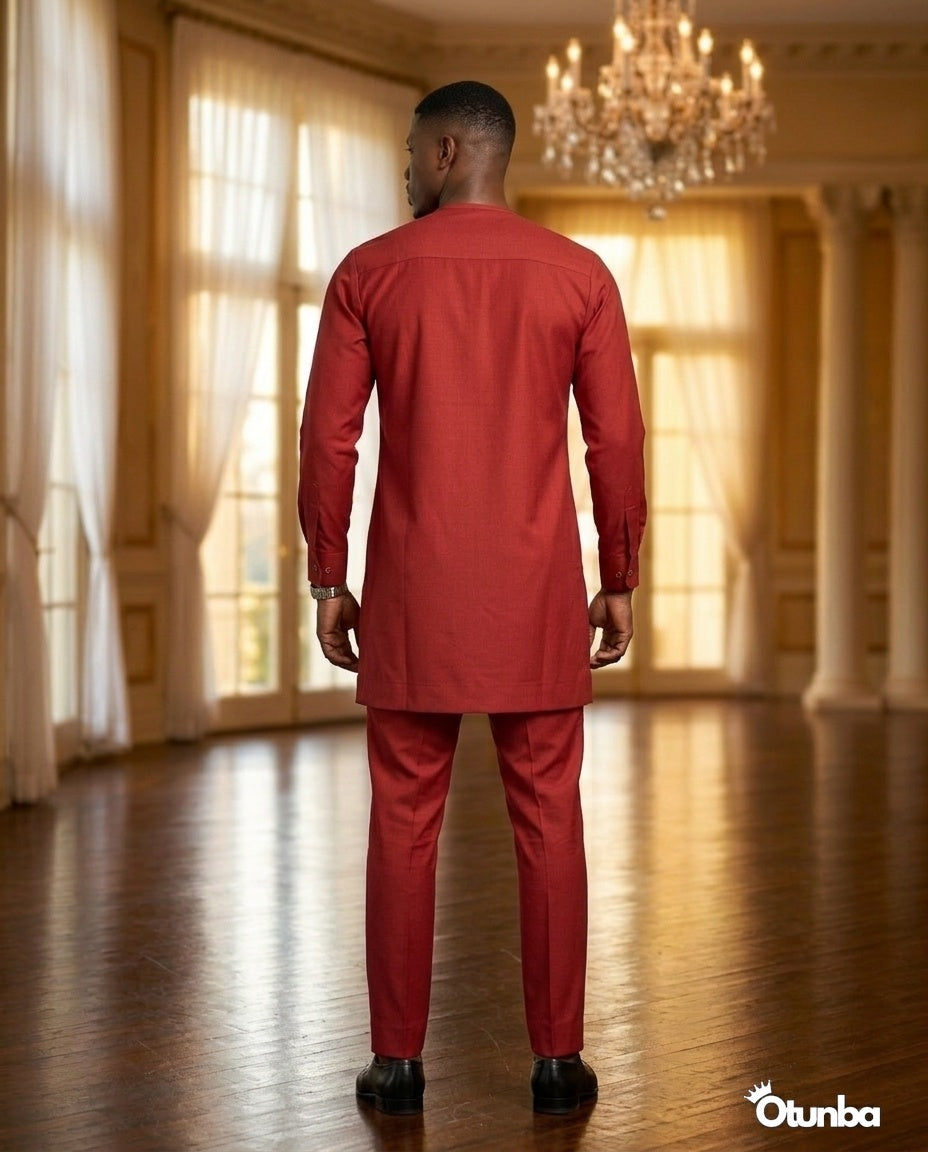 African Men's Kaftan | Custom Senator Wear | Red — Photo 223 | OTUNBA Luxury Fashion