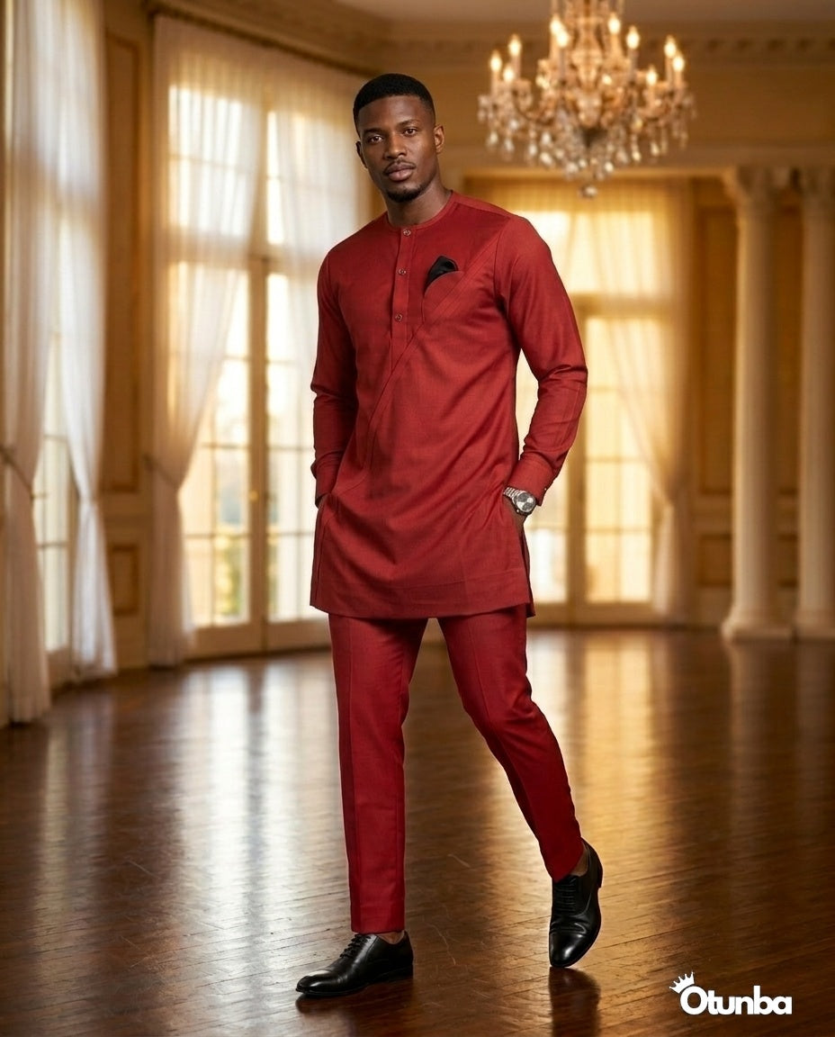 African Men's Kaftan | Custom Senator Wear | Red — Photo 225 | OTUNBA Luxury Fashion