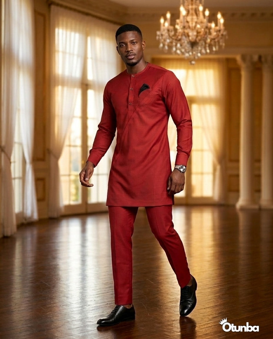 African Men's Kaftan | Custom Senator Wear | Red — Photo 226 | OTUNBA Luxury Fashion