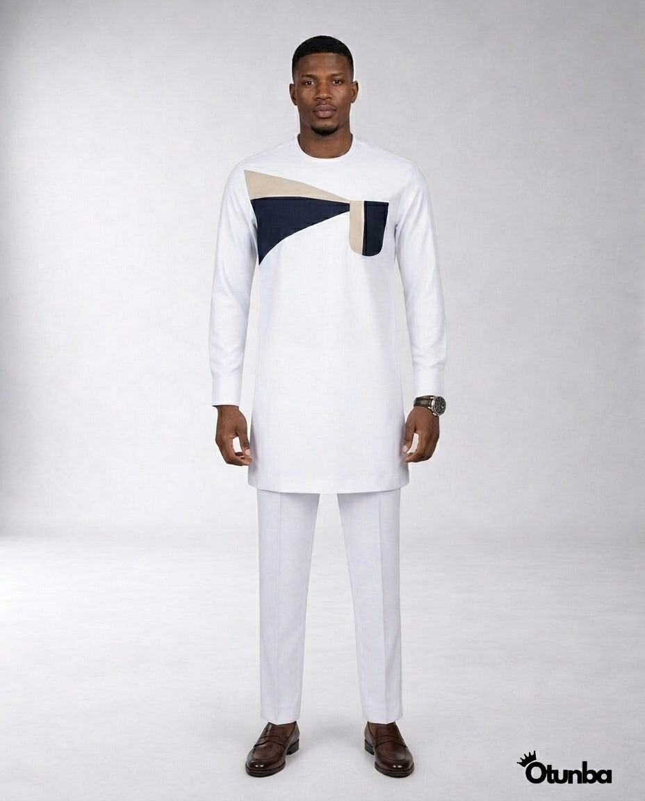 African Men's Kaftan | Custom Senator Wear | White Style