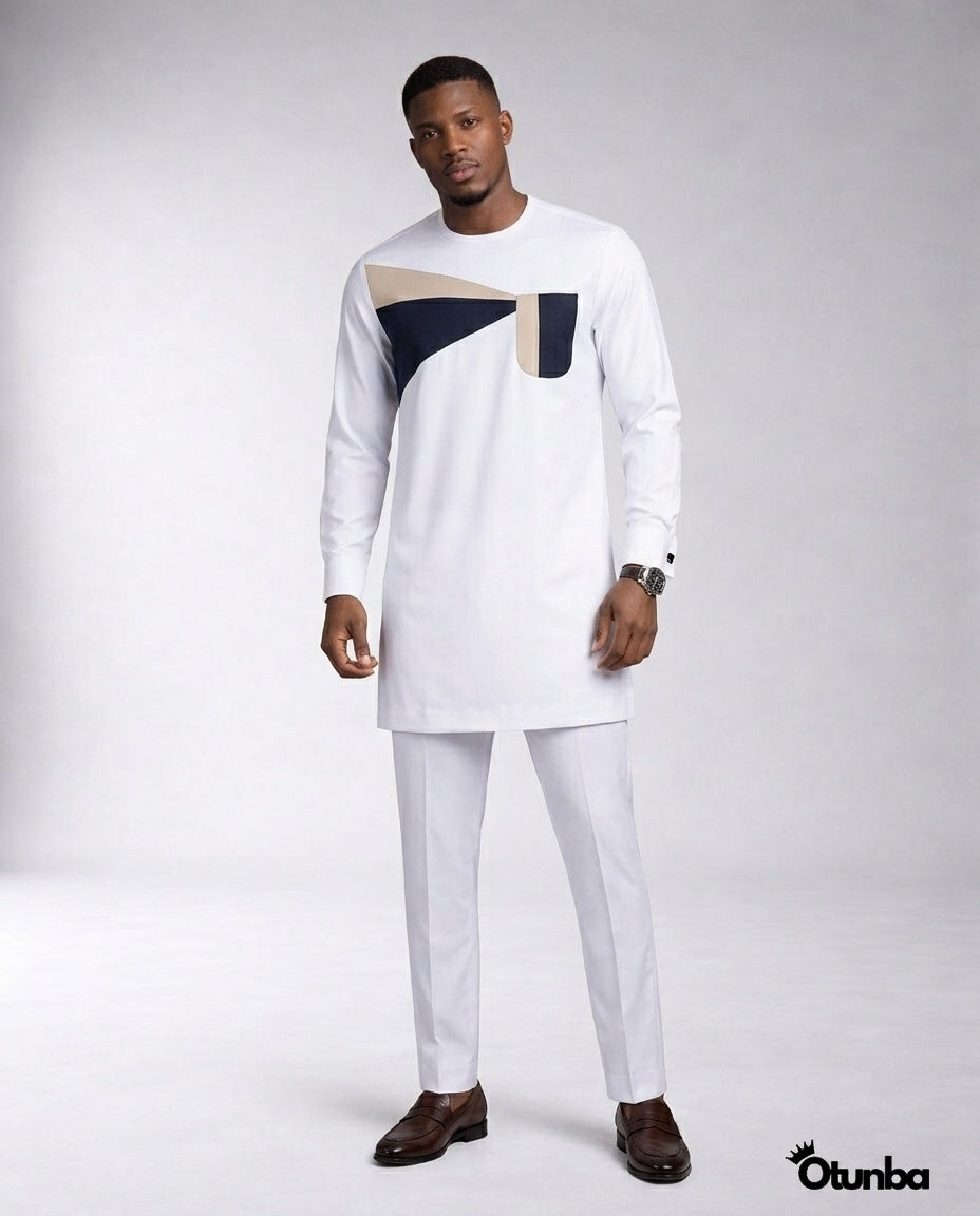 African Men's Kaftan | Custom Senator Wear | White Style
