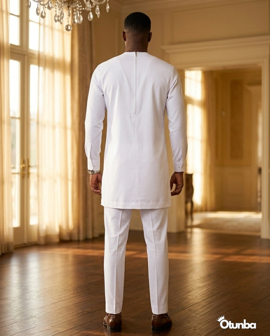 African Men's Kaftan | Custom Senator Wear | White Style OTUNBA African Men's Kaftan | Custom Senator Wear | White Style OTUNBA