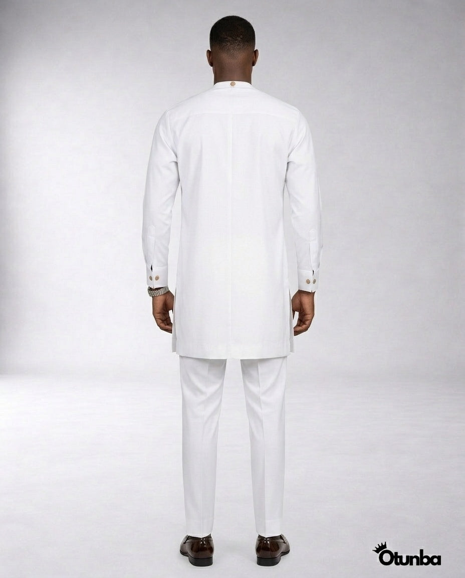 African Mens Senator Wear Kaftan | Vibrant White — Photo 278 | OTUNBA Luxury Fashion