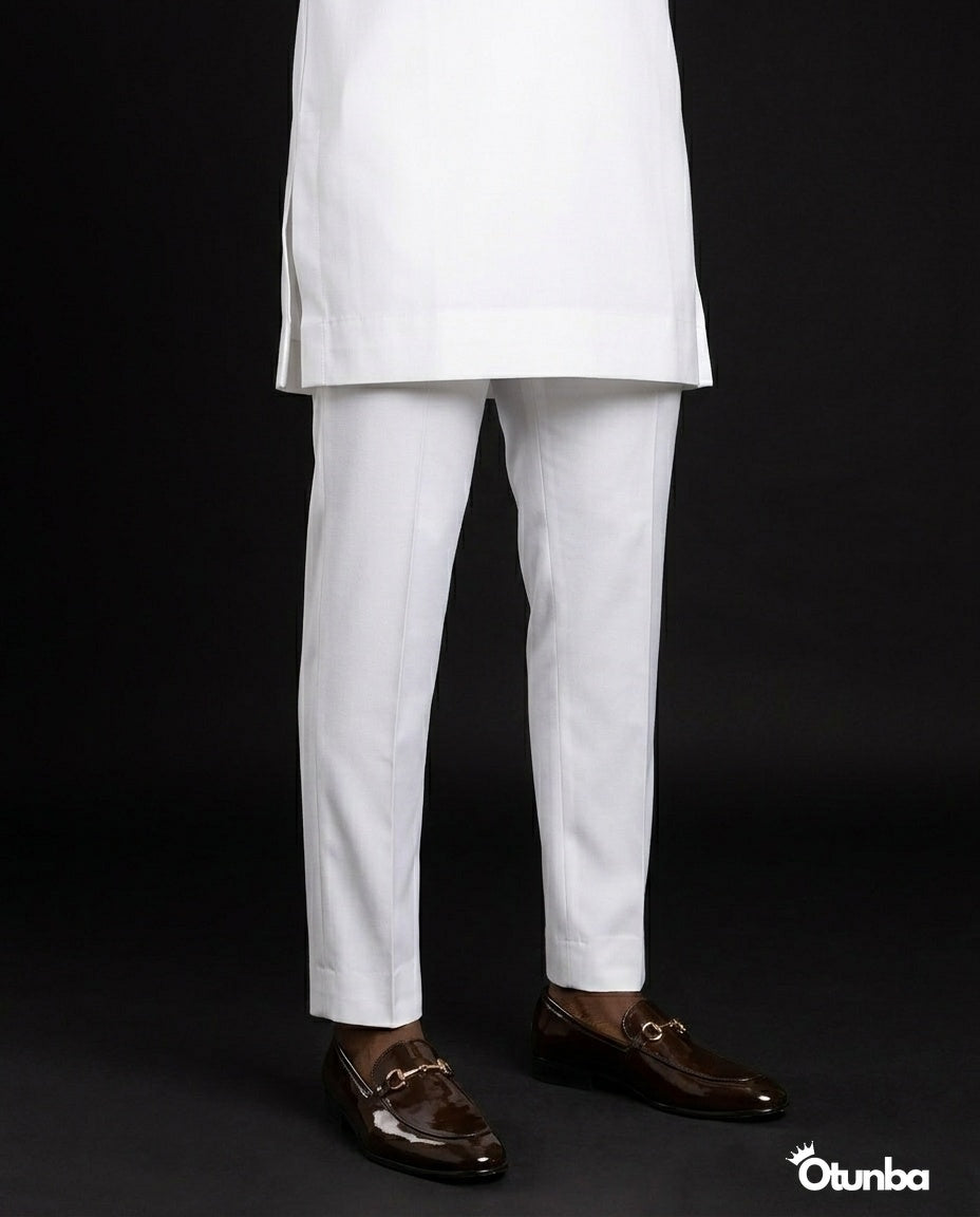 African Mens Senator Wear Kaftan | Vibrant White — Photo 281 | OTUNBA Luxury Fashion