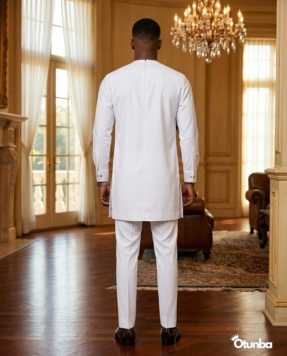 African Mens Senator Wear Kaftan | Vibrant White — Photo 283 | OTUNBA Luxury Fashion