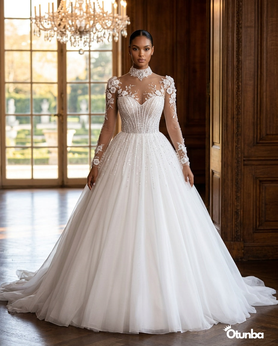 Luxurious Lace Wedding Dress | Long Sleeve Bridal Gown — Social 1 | OTUNBA Luxury Fashion