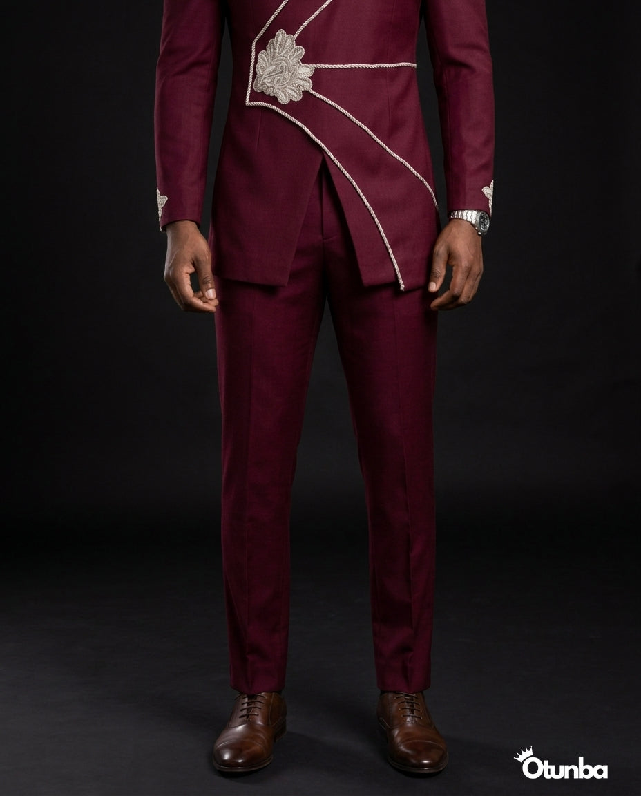 Luxury African Men Kaftan | Custom Sizing | Burgundy — Photo 1 | OTUNBA Luxury Fashion