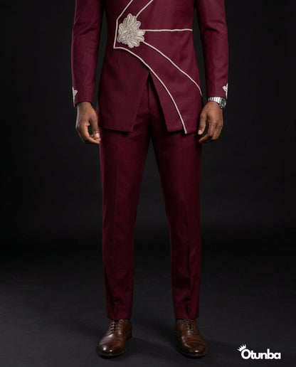 Luxury African Men Kaftan | Custom Sizing | Burgundy — Photo 1 | OTUNBA Luxury Fashion