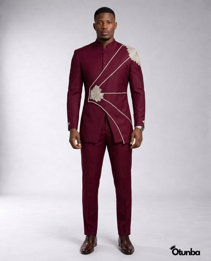 Luxury African Men Kaftan | Custom Sizing | Burgundy — Photo 2 | OTUNBA Luxury Fashion