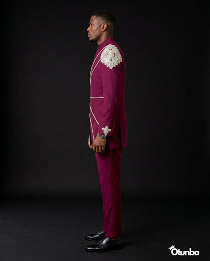 Luxury African Men Kaftan | Custom Sizing | Burgundy — Photo 3 | OTUNBA Luxury Fashion