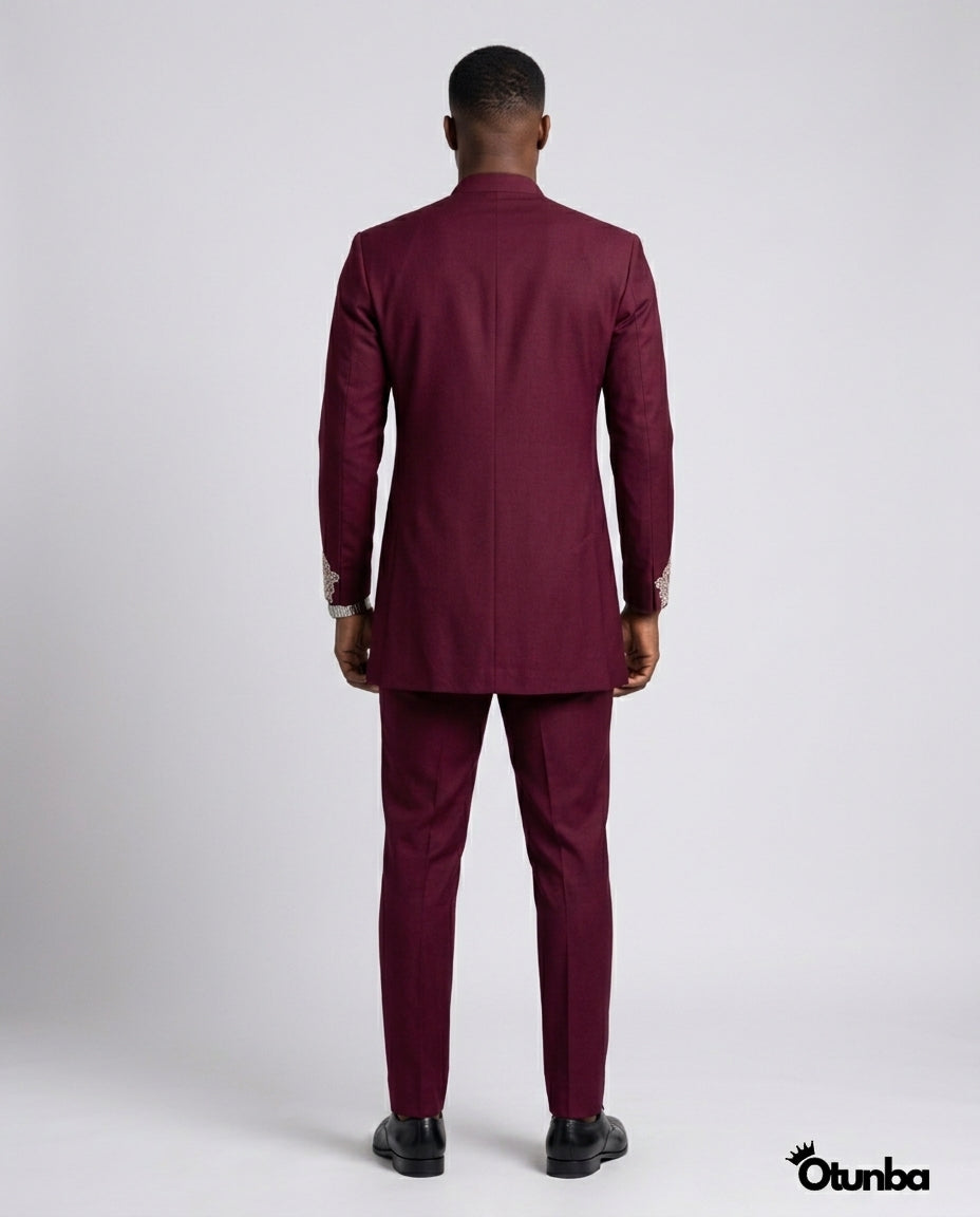 Luxury African Men Kaftan | Custom Sizing | Burgundy