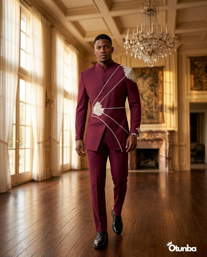 Luxury African Men Kaftan | Custom Sizing | Burgundy — Social 2 | OTUNBA Luxury Fashion