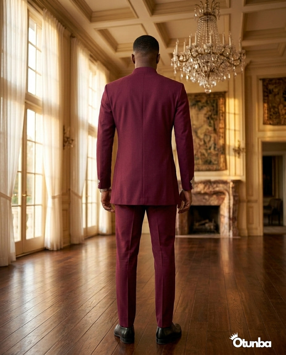 Luxury African Men Kaftan | Custom Sizing | Burgundy — Social 3 | OTUNBA Luxury Fashion