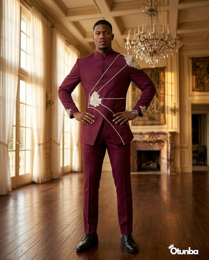Luxury African Men Kaftan | Custom Sizing | Burgundy — Social 5 | OTUNBA Luxury Fashion