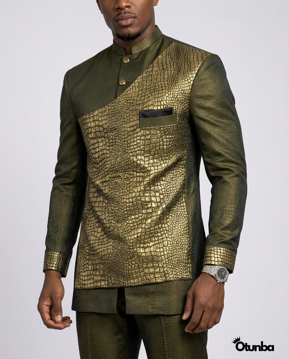 Luxury African Men Kaftan | Custom Sizing | Crocodile Pattern — Photo 2 | OTUNBA Luxury Fashion
