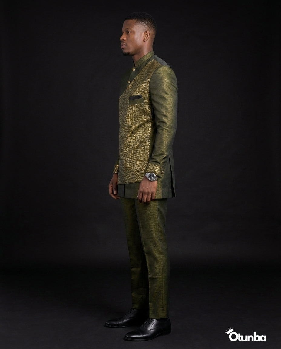 Luxury African Men Kaftan | Custom Sizing | Crocodile Pattern — Photo 3 | OTUNBA Luxury Fashion