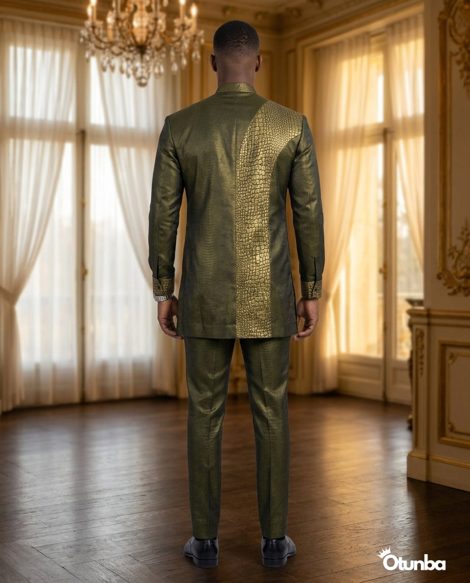 Luxury African Men Kaftan | Custom Sizing | Crocodile Pattern — Social 5 | OTUNBA Luxury Fashion