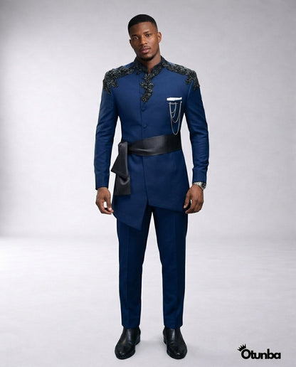 Luxury African Men Kaftan | Custom Sizing | Navy Blue — Photo 49 | OTUNBA Luxury Fashion