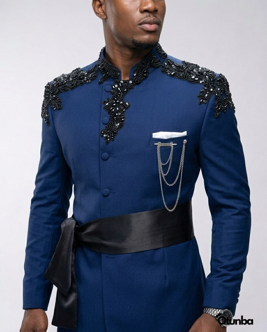 Luxury African Men Kaftan | Custom Sizing | Navy Blue — Photo 51 | OTUNBA Luxury Fashion