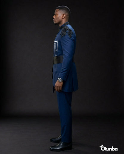 Luxury African Men Kaftan | Custom Sizing | Navy Blue — Photo 52 | OTUNBA Luxury Fashion