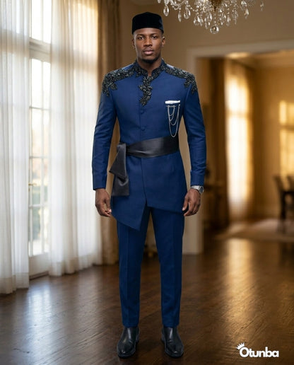 Luxury African Men Kaftan | Custom Sizing | Navy Blue — Photo 54 | OTUNBA Luxury Fashion