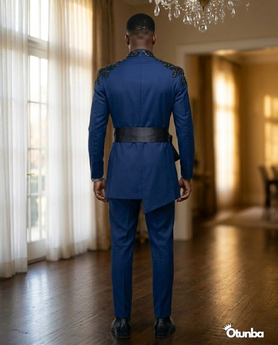 Luxury African Men Kaftan | Custom Sizing | Navy Blue — Photo 55 | OTUNBA Luxury Fashion
