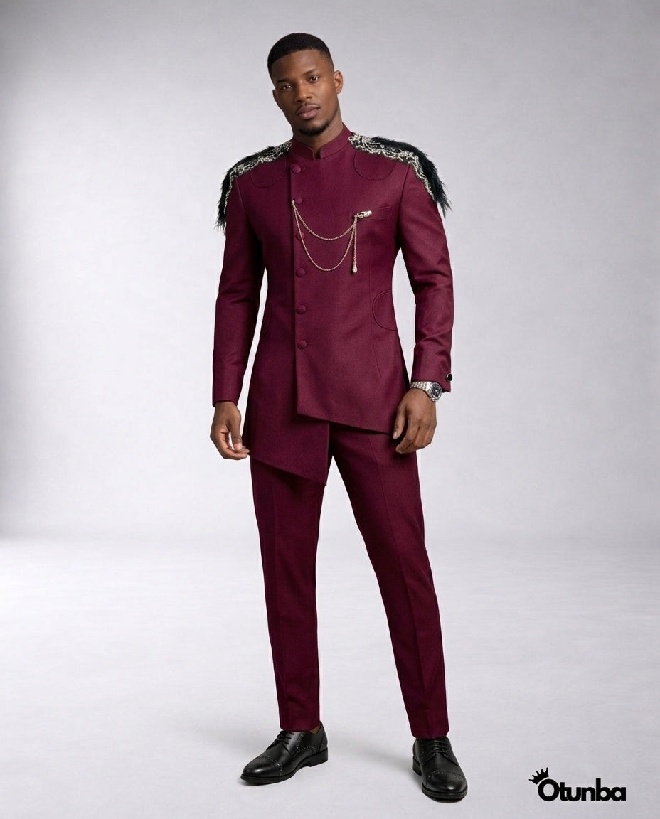 Luxury African Men Kaftan | Custom Sizing | Royal Burgundy — Photo 61 | OTUNBA Luxury Fashion