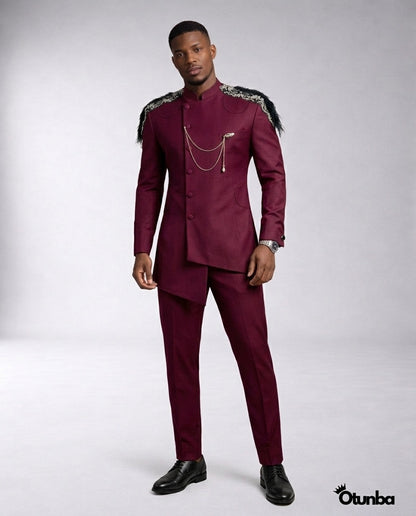 Luxury African Men Kaftan | Custom Sizing | Royal Burgundy — Photo 61 | OTUNBA Luxury Fashion
