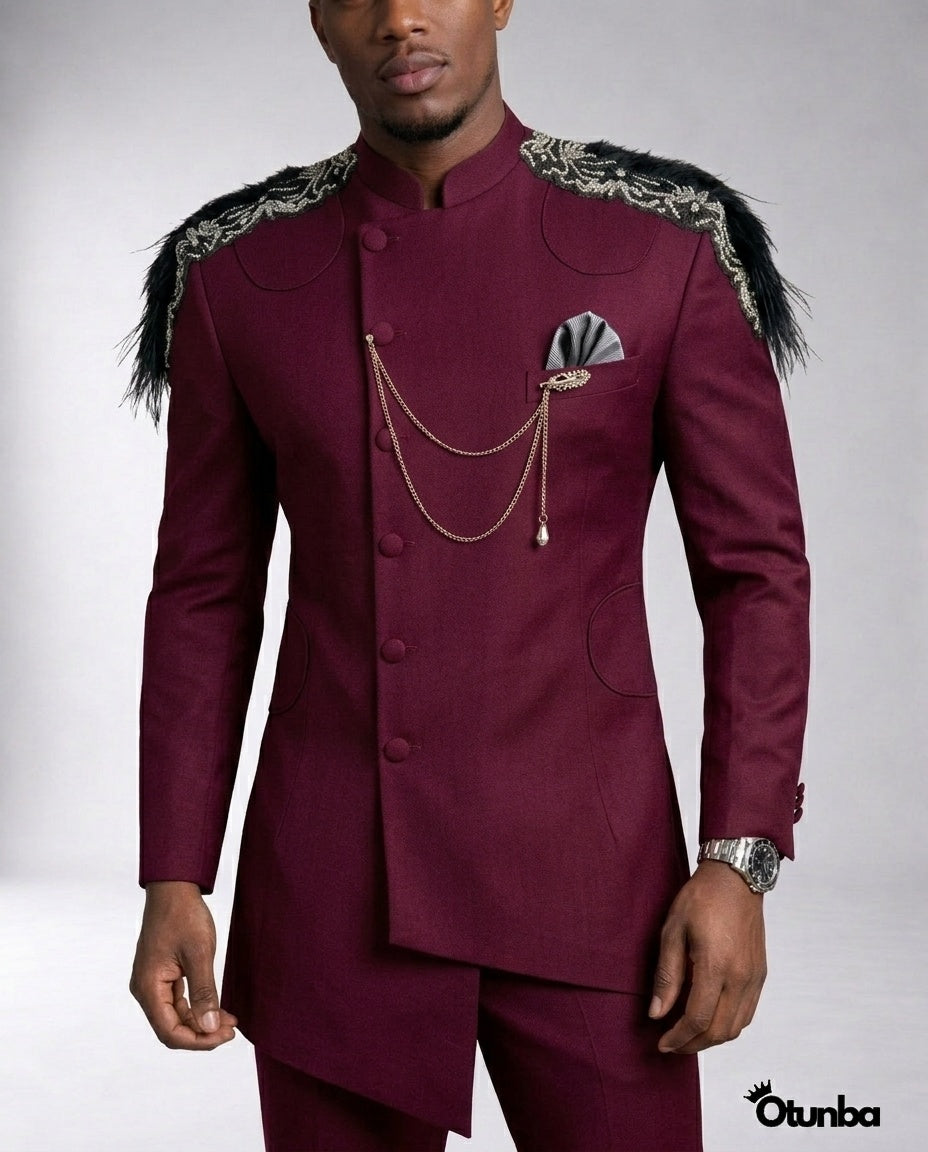 Luxury African Men Kaftan | Custom Sizing | Royal Burgundy — Photo 63 | OTUNBA Luxury Fashion