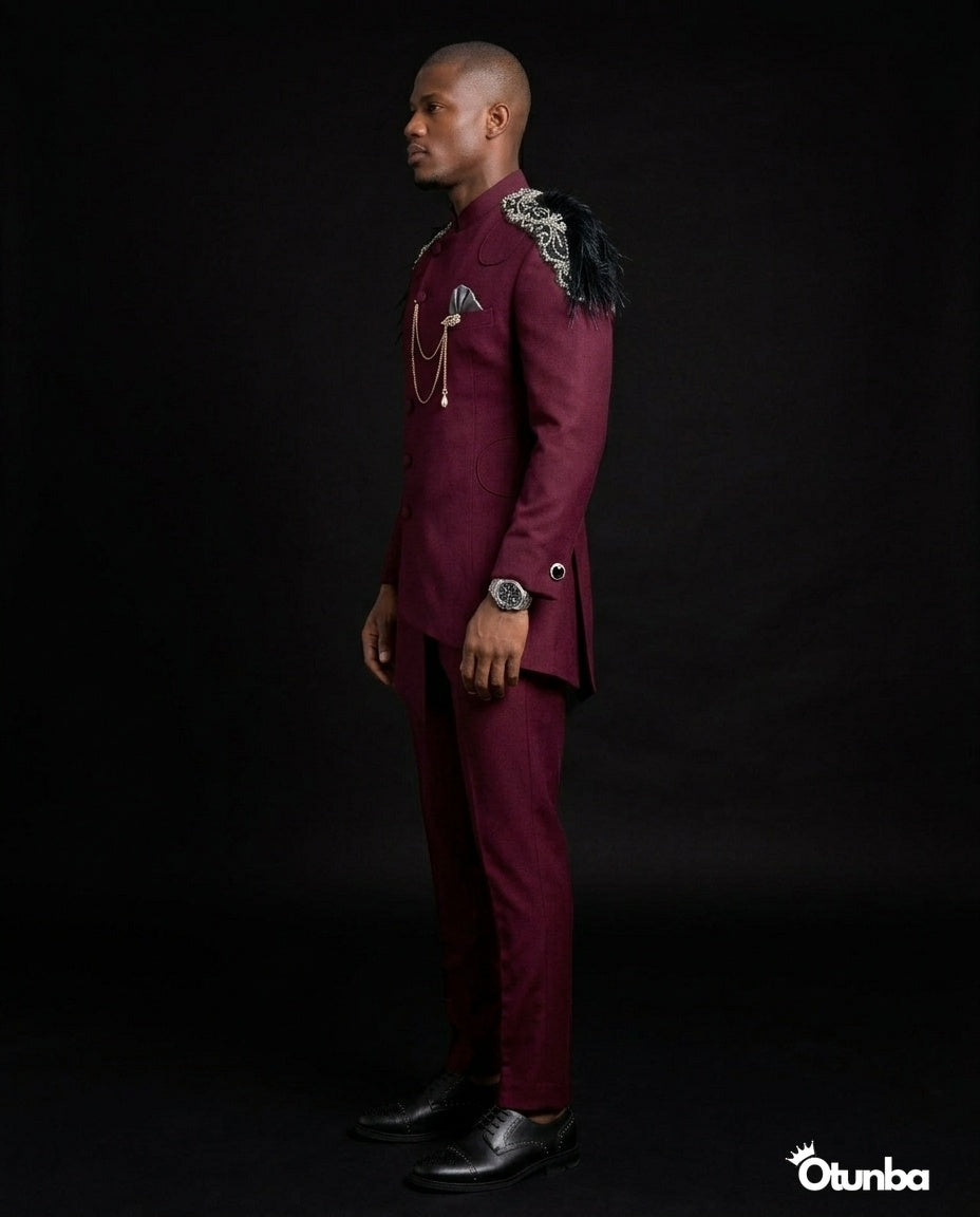 Luxury African Men Kaftan | Custom Sizing | Royal Burgundy — Photo 64 | OTUNBA Luxury Fashion