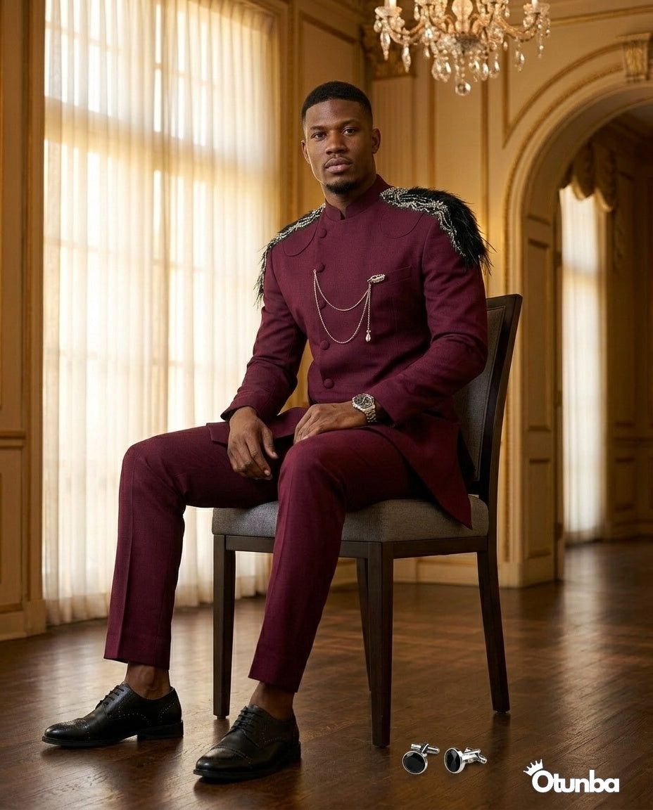 Luxury African Men Kaftan | Custom Sizing | Royal Burgundy — Photo 68 | OTUNBA Luxury Fashion