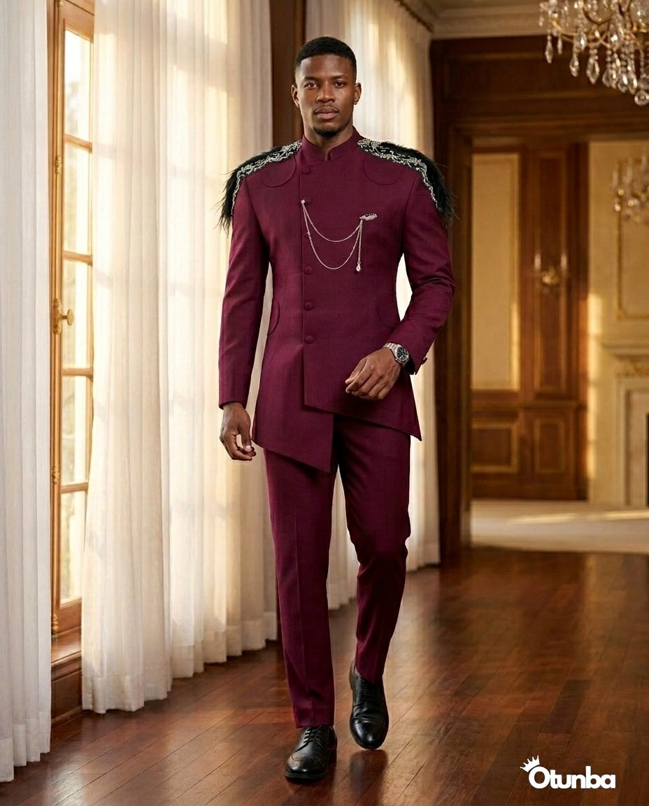 Luxury African Men Kaftan | Custom Sizing | Royal Burgundy — Photo 69 | OTUNBA Luxury Fashion