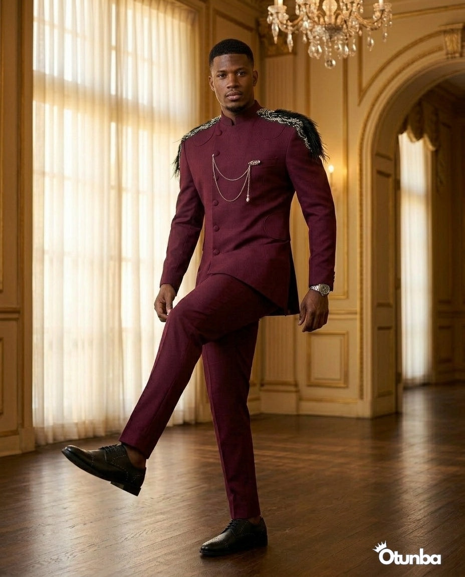 Luxury African Men Kaftan | Custom Sizing | Royal Burgundy — Photo 70 | OTUNBA Luxury Fashion