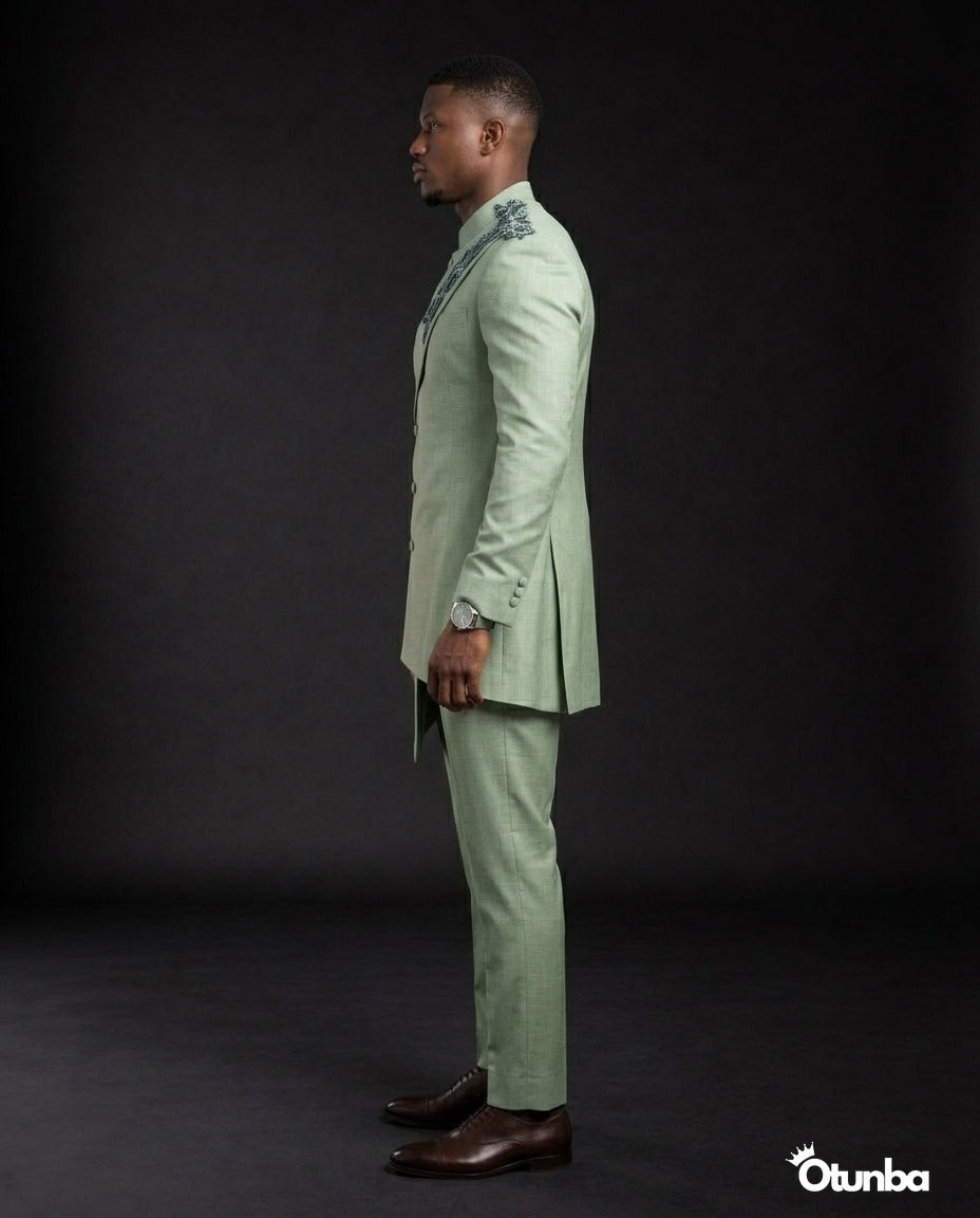 light green dress for men Sage Green Suits - 100% Wool Suit - Light Green Suit Double Breasted Vest main image 1