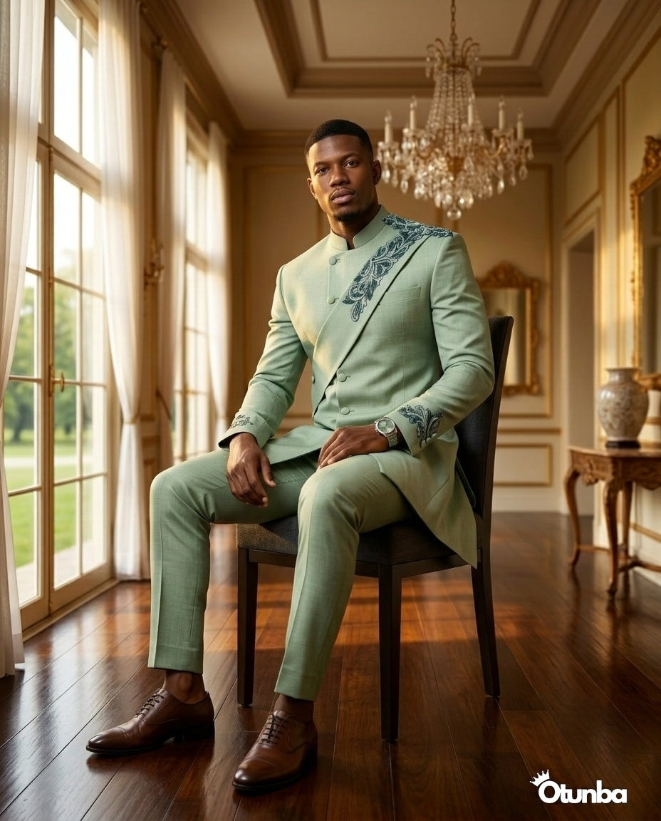 Luxury African Men Kaftan | Custom Sizing | Senator Wear | Mint Green — Photo 92 | OTUNBA Luxury Fashion
