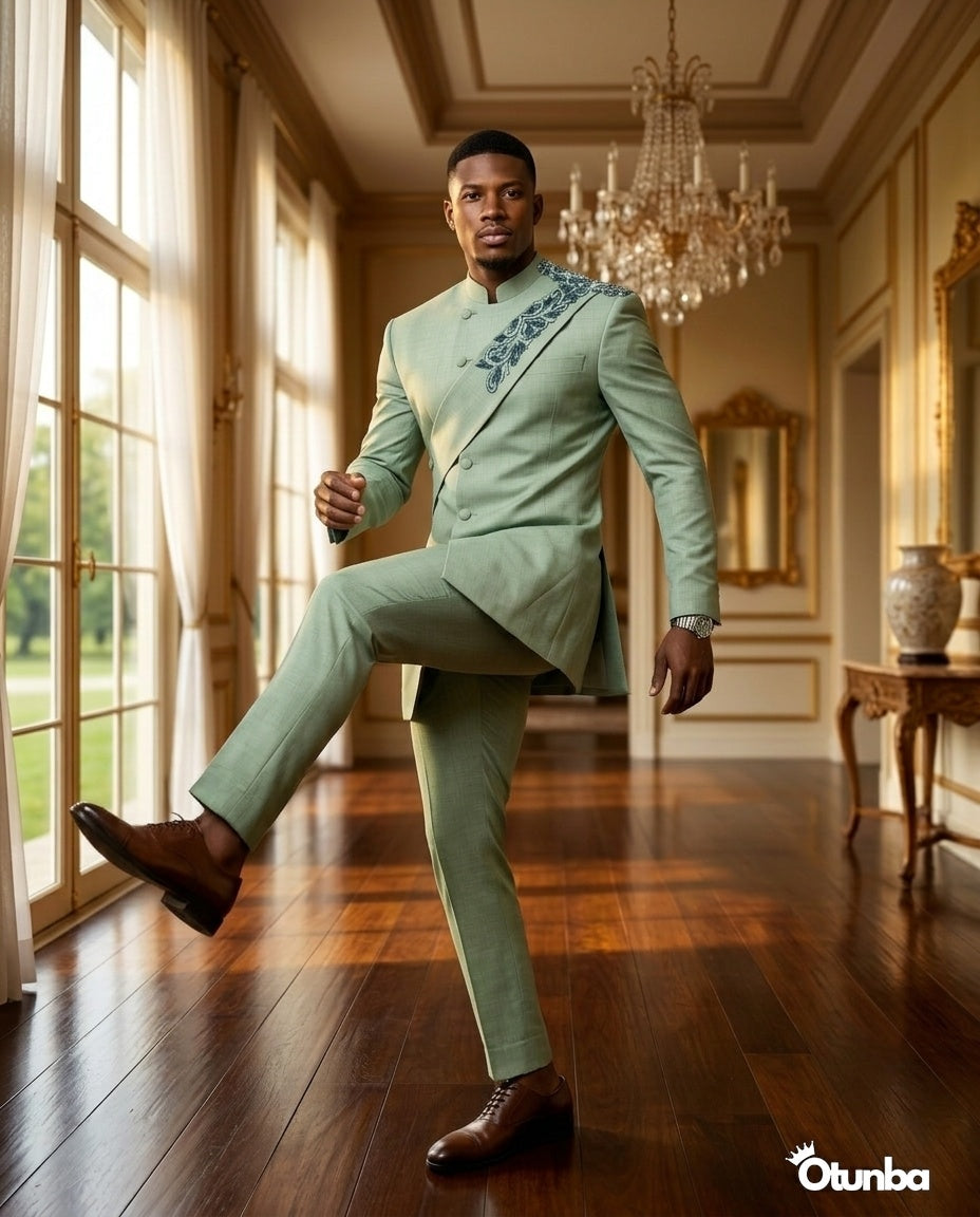 Luxury African Men Kaftan | Custom Sizing | Senator Wear | Mint Green — Photo 94 | OTUNBA Luxury Fashion