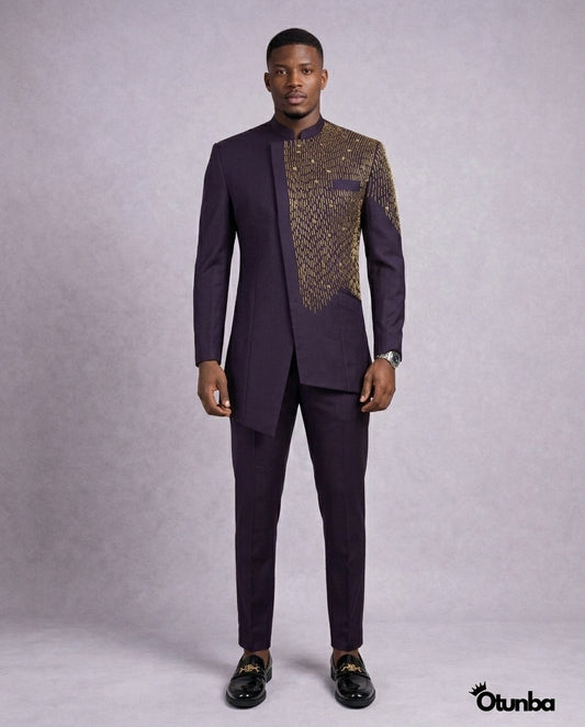 Luxury African Men Kaftan | Custom Size | Royal Purple Attire — Photo 1 | OTUNBA Luxury Fashion