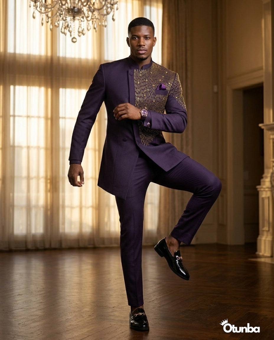 Luxury African Men Kaftan | Custom Size | Royal Purple Attire — Photo 10 | OTUNBA Luxury Fashion