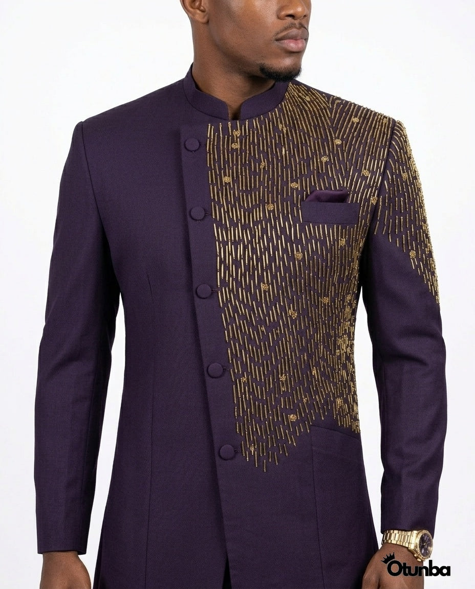 Luxury African Men Kaftan | Custom Size | Royal Purple Attire — Photo 3 | OTUNBA Luxury Fashion