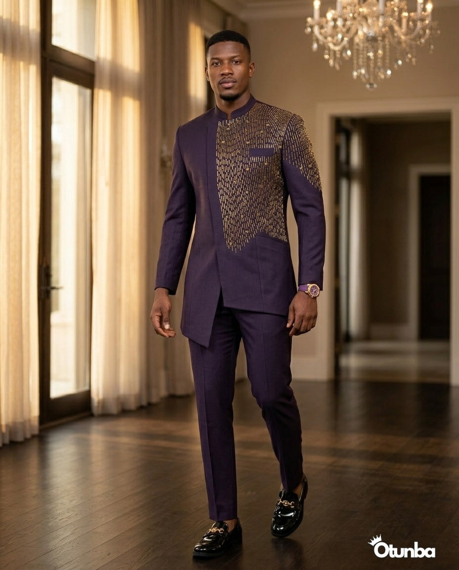 Luxury African Men Kaftan | Custom Size | Royal Purple Attire — Photo 6 | OTUNBA Luxury Fashion