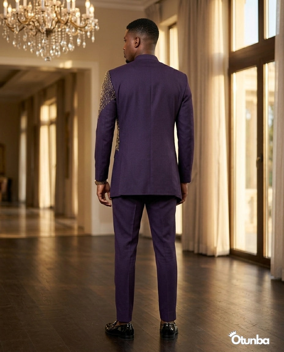 Luxury African Men Kaftan | Custom Size | Royal Purple Attire — Photo 7 | OTUNBA Luxury Fashion