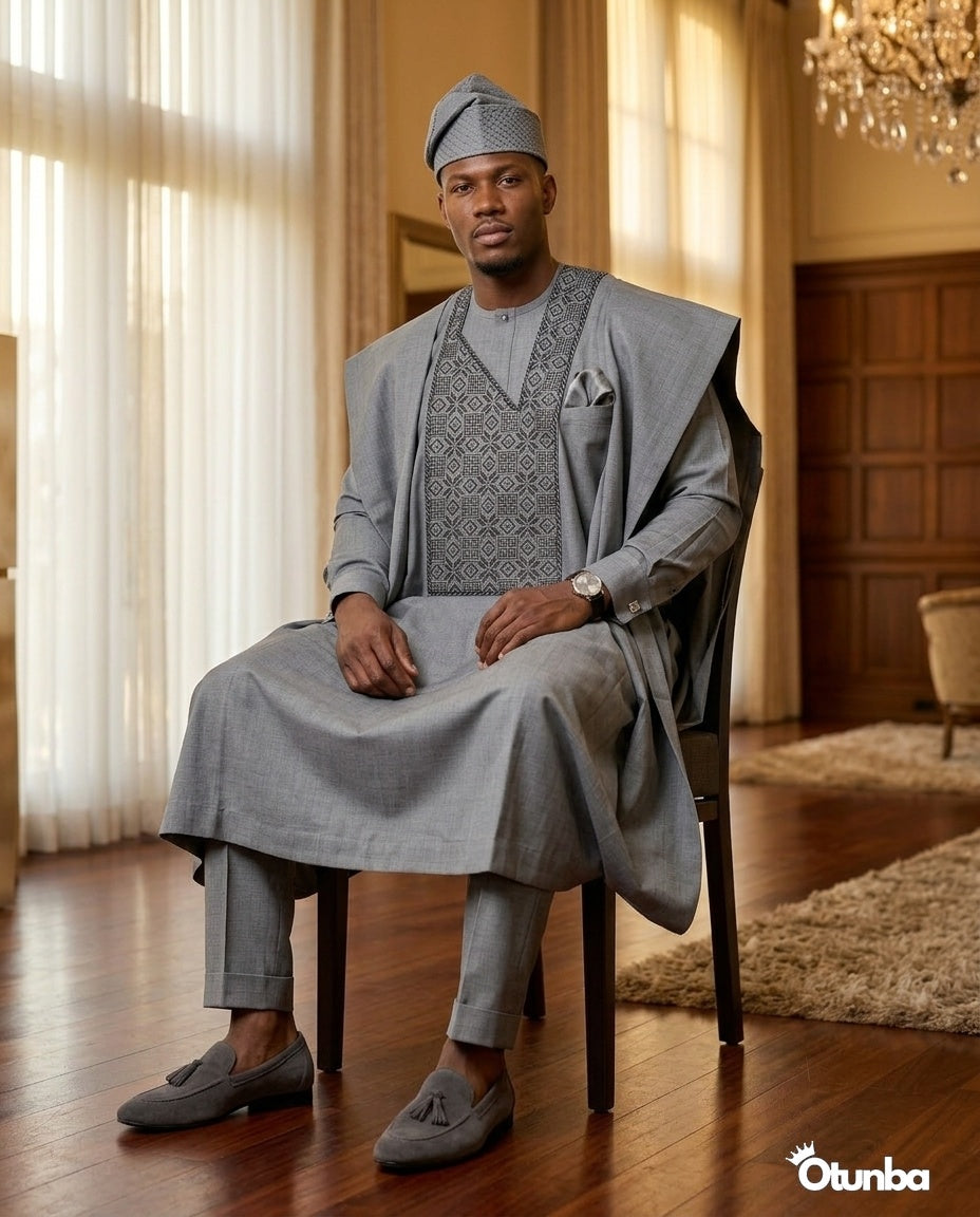 Luxury Agbada for Men | Custom Sizing | Grey — Photo 308 | OTUNBA Luxury Fashion
