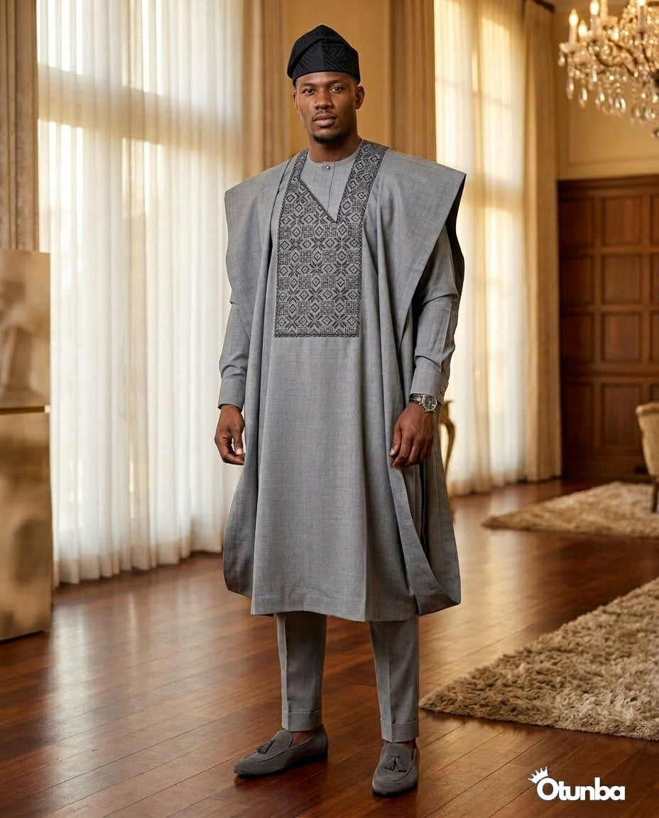 Luxury Agbada for Men | Custom Sizing | Grey — Photo 309 | OTUNBA Luxury Fashion